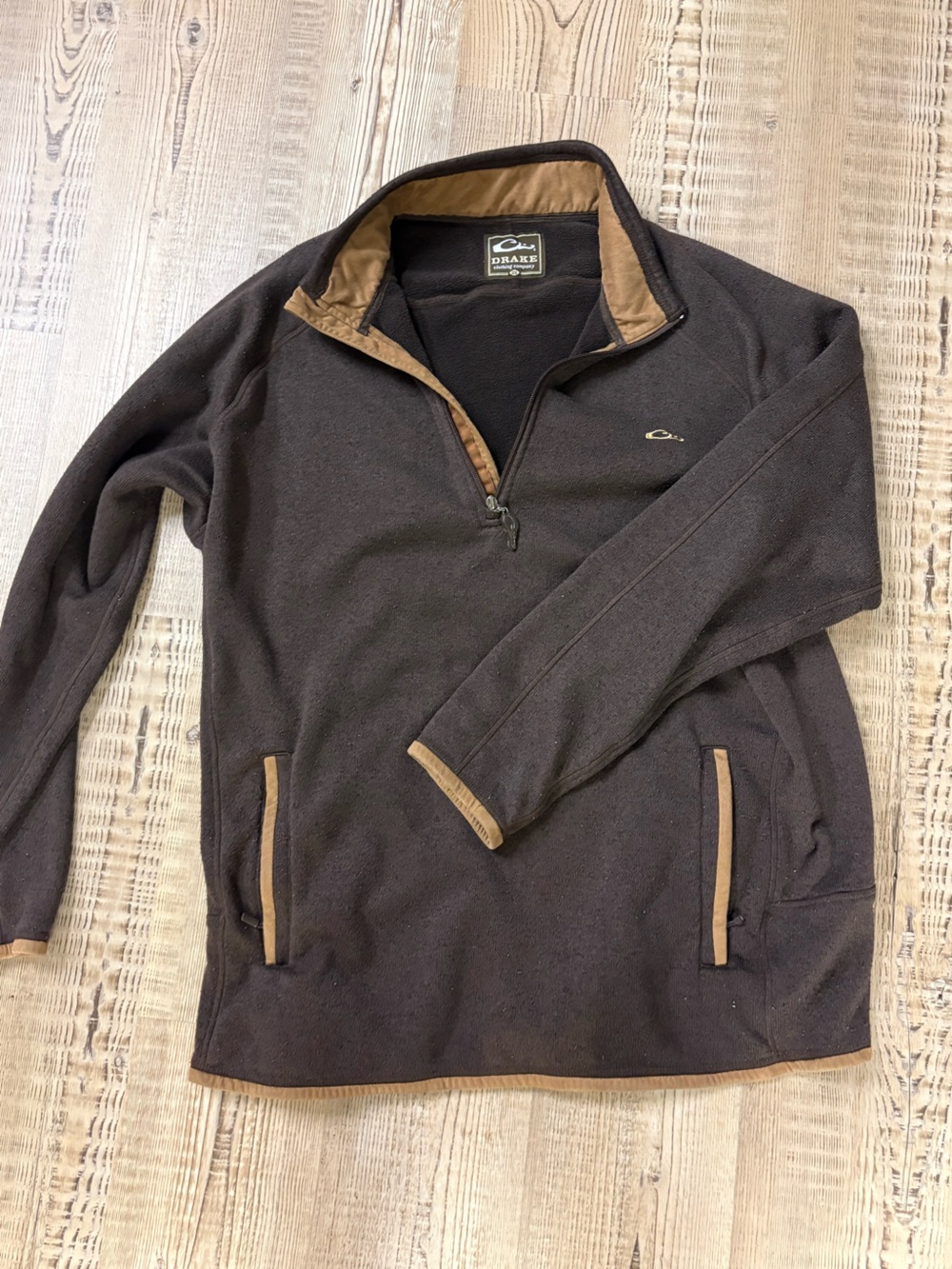 Drake Men's Brown Half-Zip Pullover with Tan Trim